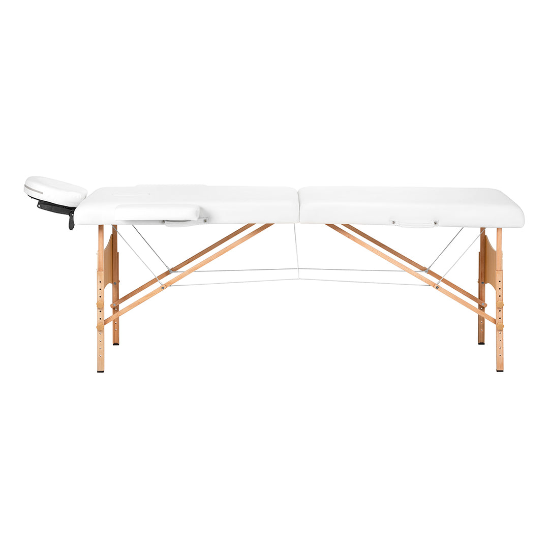 Lettino da massaggio pieghevole in legno di faggio Balance Lux 2 zone bianco