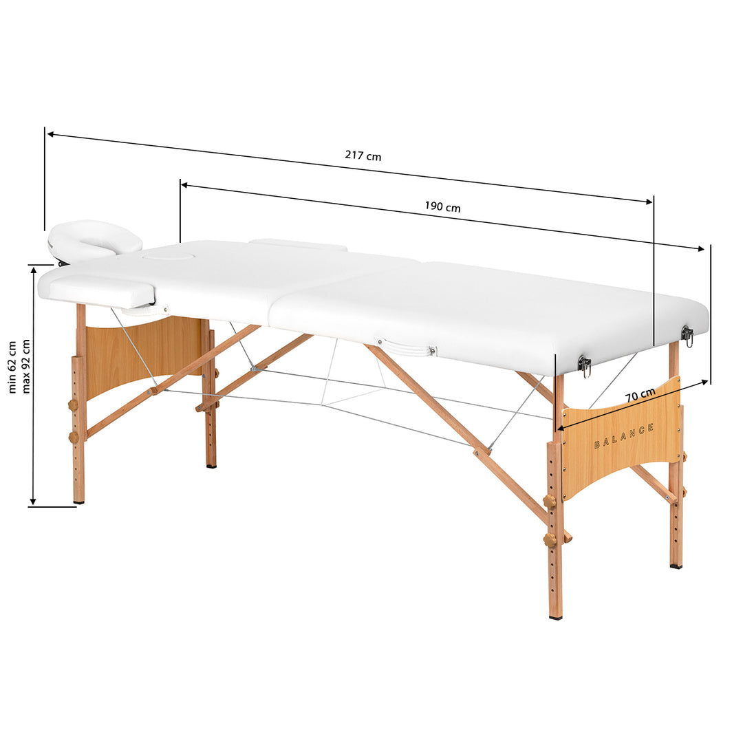Lettino da massaggio pieghevole in legno di faggio Balance Lux 2 zone bianco