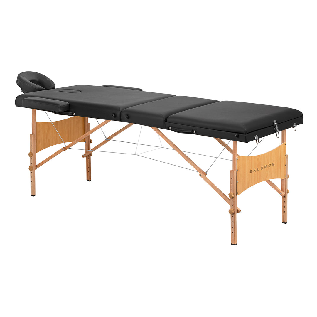Lettino da massaggio pieghevole in legno Balance Lux 3 zone nero