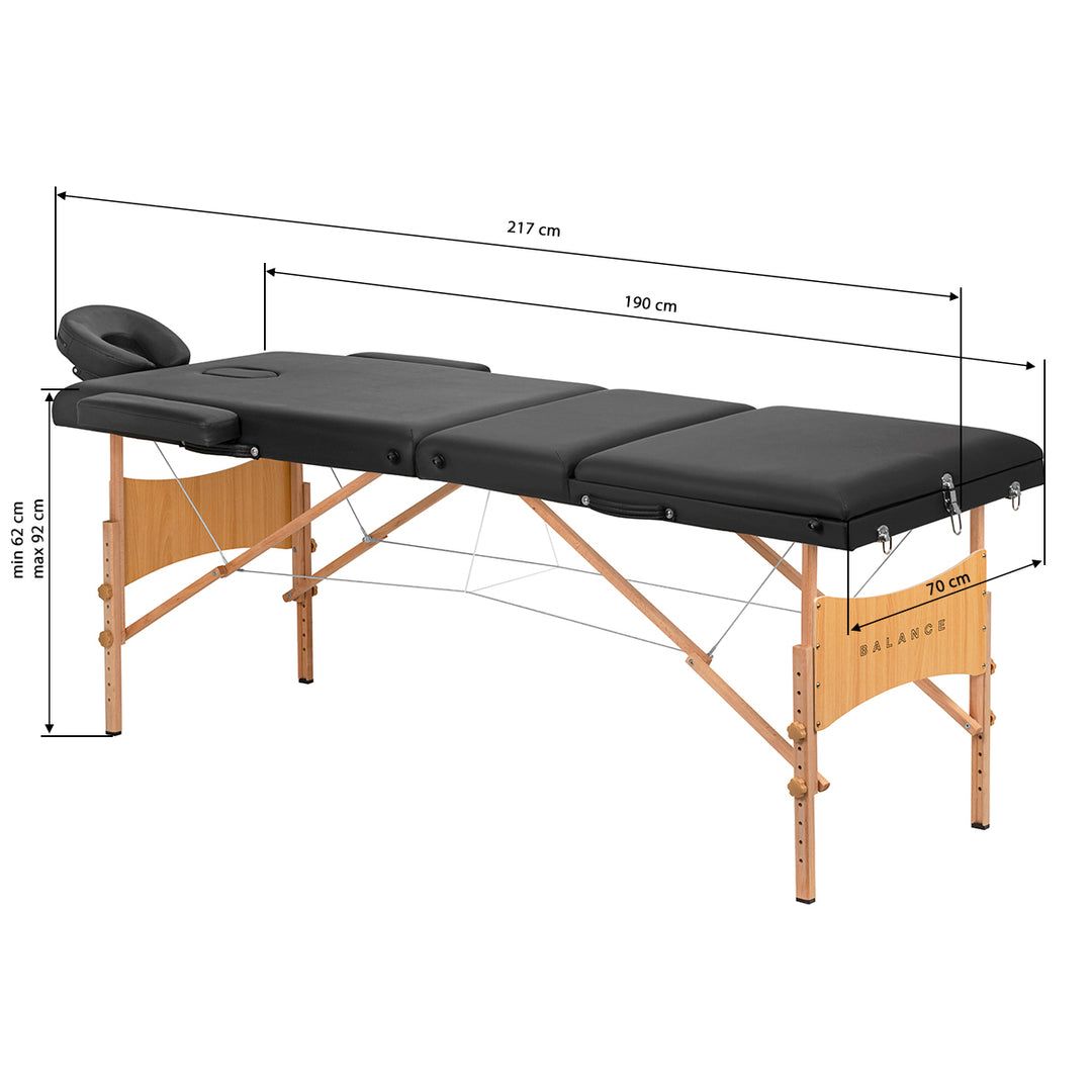 Lettino da massaggio pieghevole in legno Balance Lux 3 zone nero