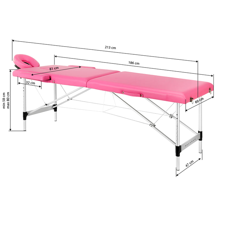 Lettino da massaggio pieghevole in alluminio Balance 2 zone rosa