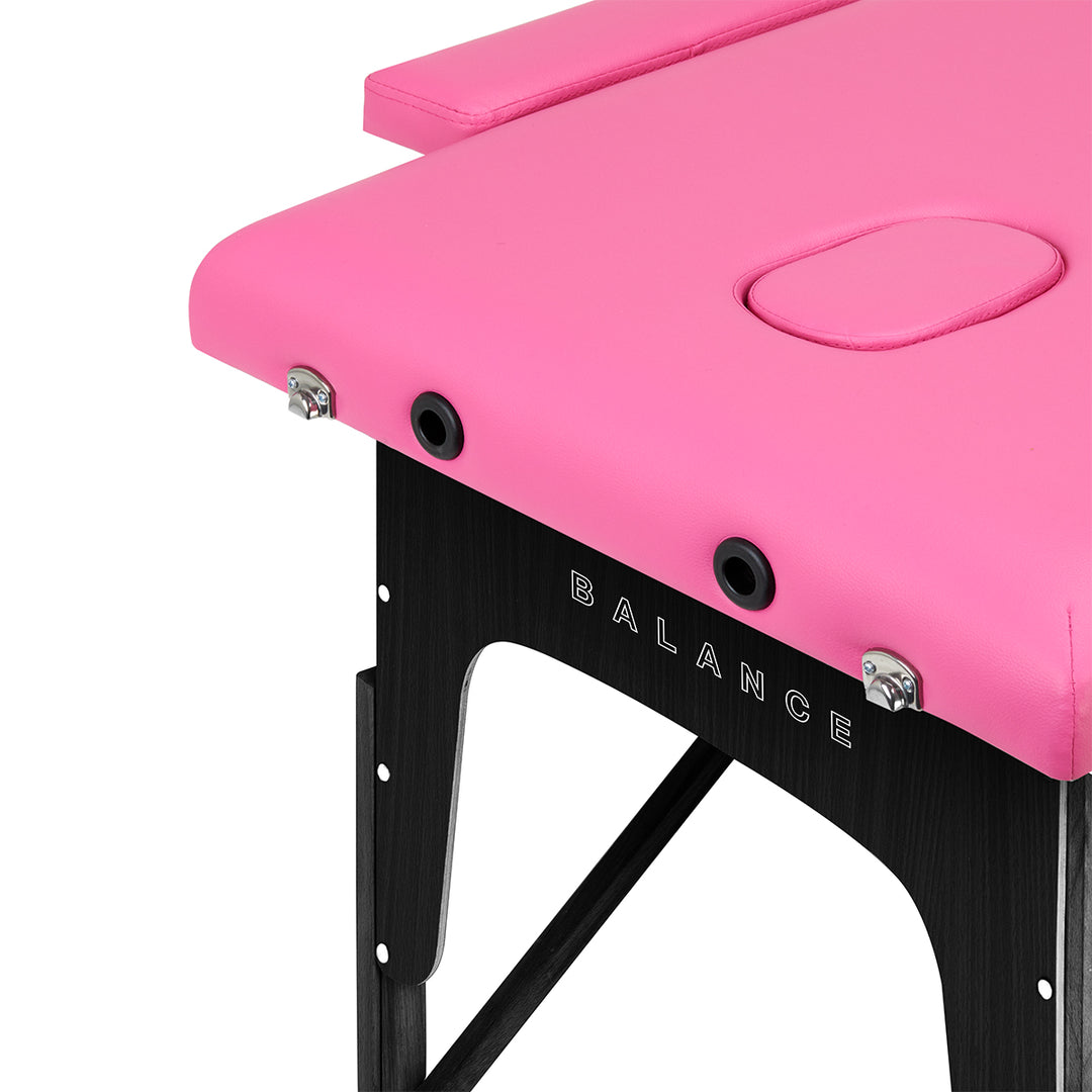 Lettino da massaggio pieghevole in legno di faggio Balance 2 zone rosa