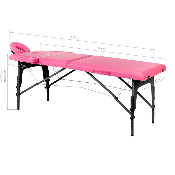 Lettino da massaggio pieghevole in legno di faggio Balance 2 zone rosa