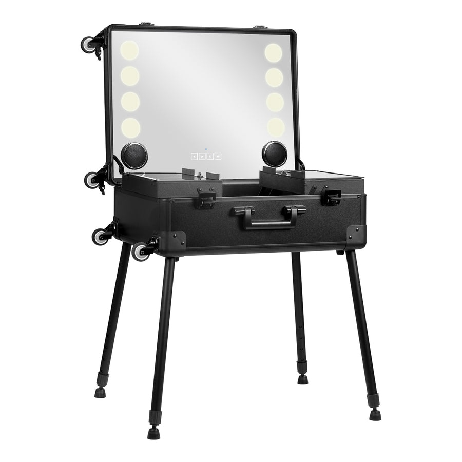 Valigia Trucco Postazione Mobile Plus con Specchio Illuminato e Casse Nero