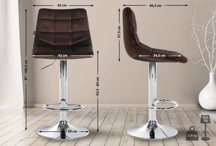 Set da 2 Sgabelli da Bar 107 Velluto Marrone - immagine 2