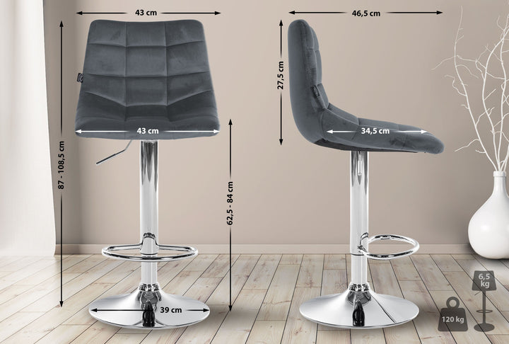 Set da 2 Sgabelli da Bar 107 Velluto Grigio scuro - immagine 2