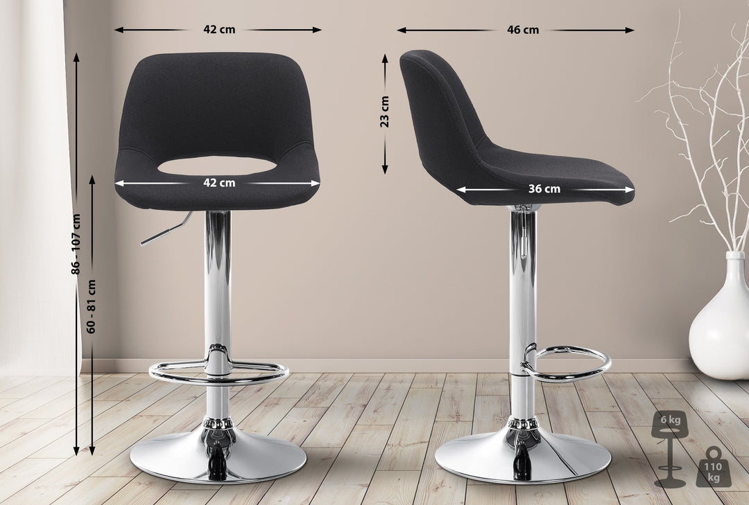 Set da 2 Sgabelli da Bar 106 Tessuto Nero - immagine 2